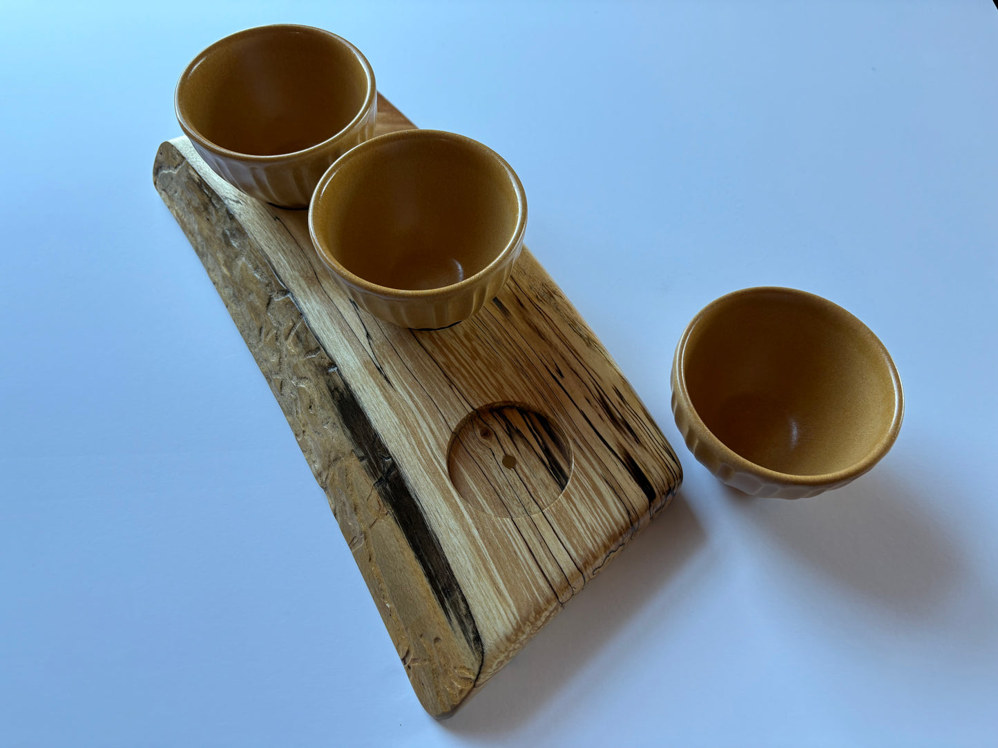 Condiment Server - River Birch, Live Edge & 3 Dishes